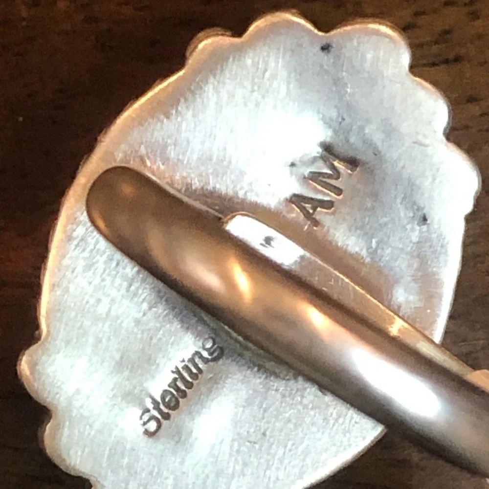 WHITE BUFFALO Turquoise Sterling Silver Cabochon Navajo Ring Size Adjustable - Picture 10 of 11